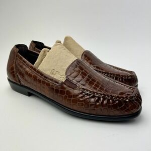 SAS Shoes Womens Size 8.5 M Brown Croc Embossed Loafers Comfort Slip On USA